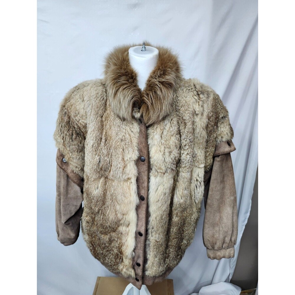vintage dyed French rabbit fur convertible jacket with Danish fox-fur collar